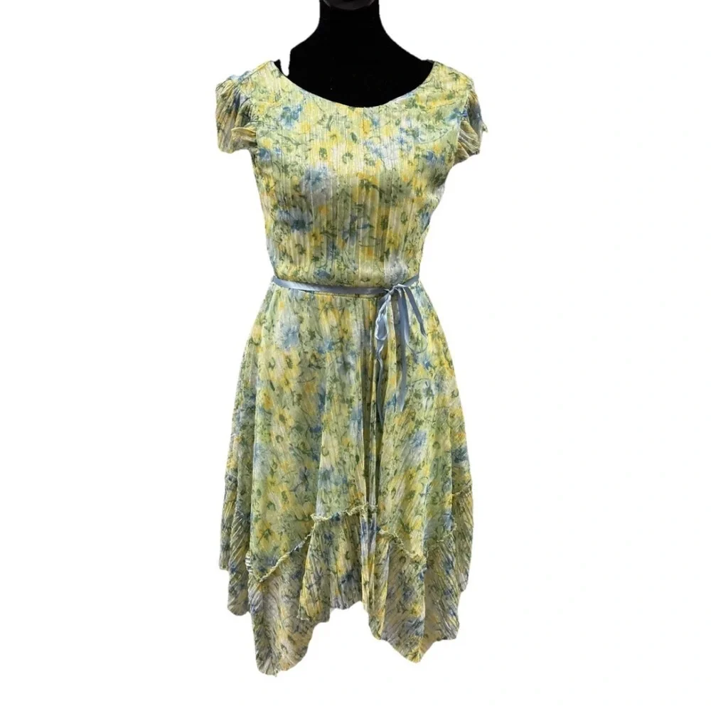 New Floral Flowy Green Handkerchief Dress Girls Size‎ 16 Easter Large Spring